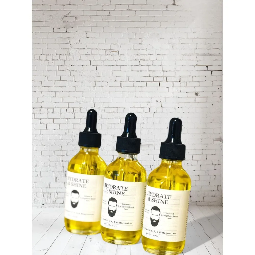 Hydrate & Shine Beard Oil with Vitamins E, A, B‎ & Natural Growth Oil 2oz/60ml